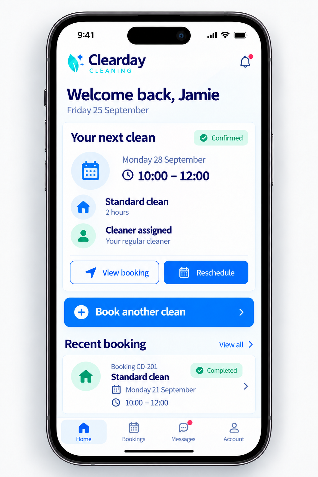 Customer mobile app showing today's booked jobs